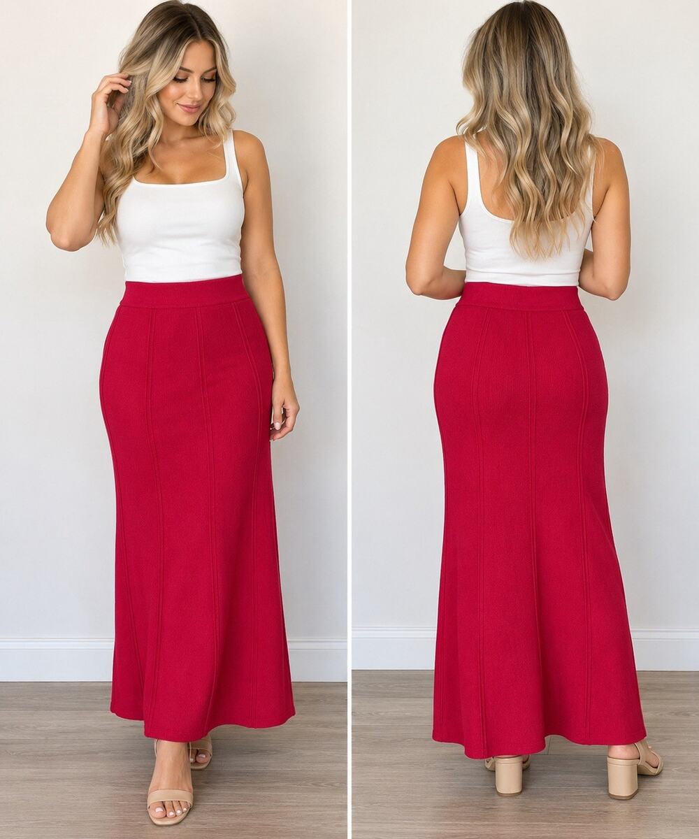 Liz Claiborne Petite Maxi Skirt PM Red Knit